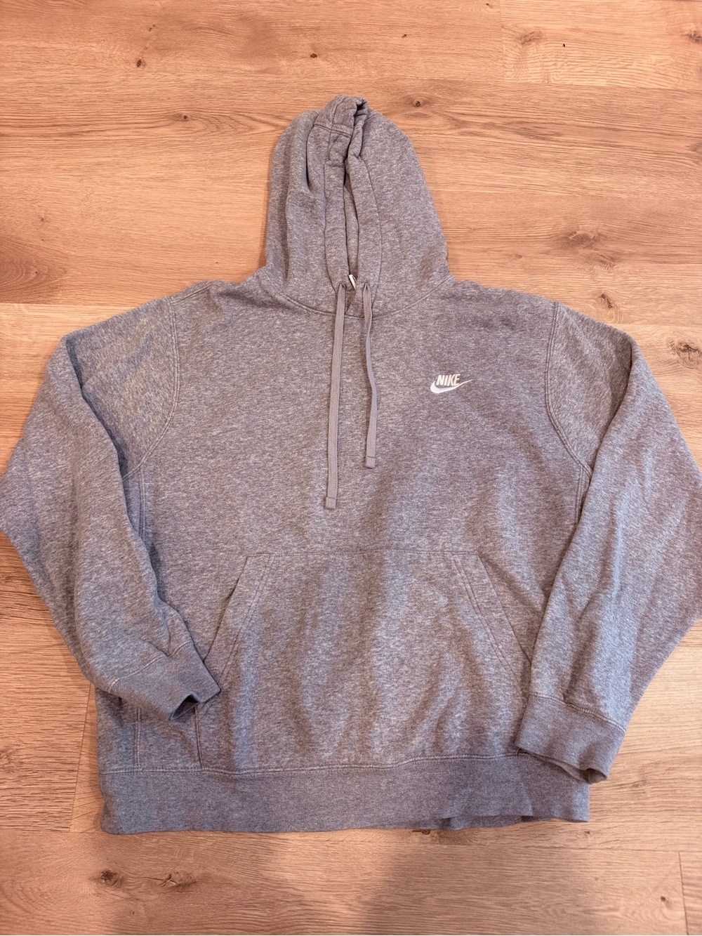 Nike Heather Gray Hooded Pullover Sweatshirt with White Swoosh